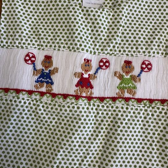 Silly Goose Hand Smocked Dress 24M Girls Green Polka Dot Gingerbread Embroidery - Picture 7 of 7